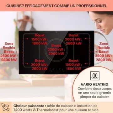 Table vitrocéramique KLARSTEIN Victoria 5 Flex 7400W - Noir – Image 4